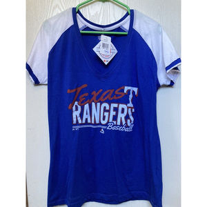 NWT Majestic MLB Texas Rangers Jersey Style T-Shirt Adult Large Blue White